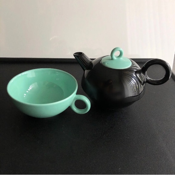 Black & Mint Colour-block Teapot and Mug - Picture 2 of 3